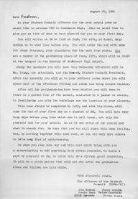 1966 Freshman Welcome letter